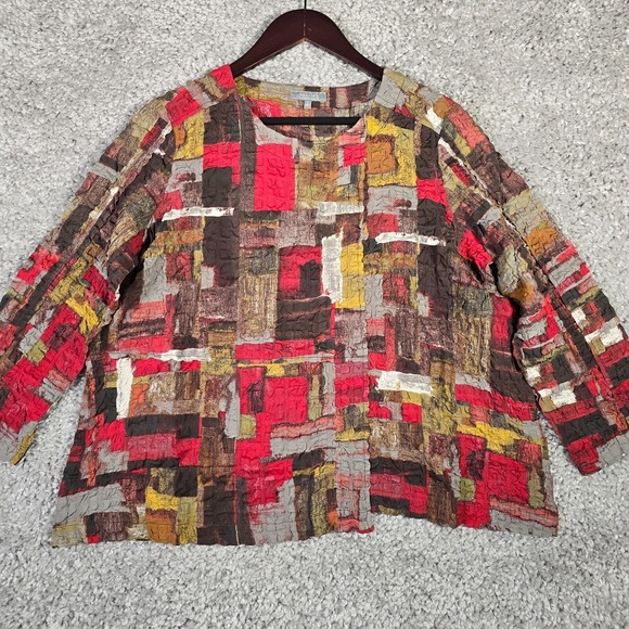 Habitat Clothes Womens Top Size Small Pullover Pucker Weave Abstract Artsy Shirt - Picture 1 of 14